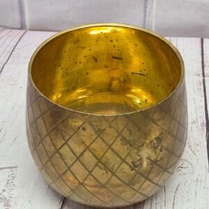 Vintage Crown Brass Pineapple Cup Diamond Pattern Made in India Barware Decor